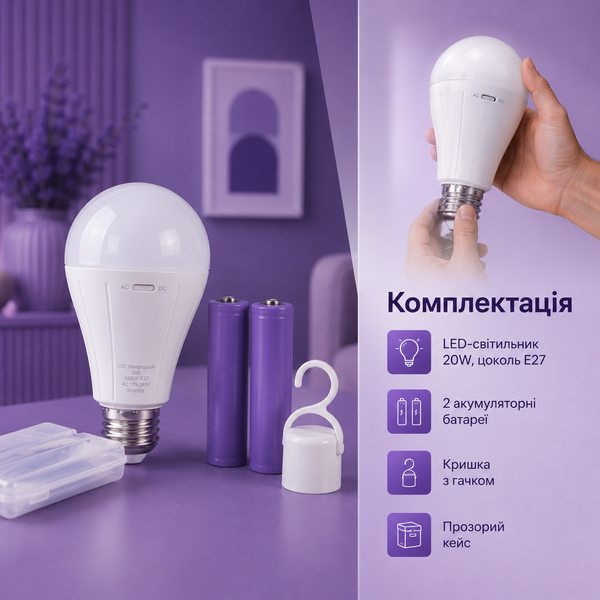 20W Led Bulb 2-АКБ Аварійне освітлення 10 годин 5 фото