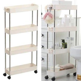 Напольная полка-органайзер bathroom rack для ванной и кухни 4 яруса белая 56 фото
